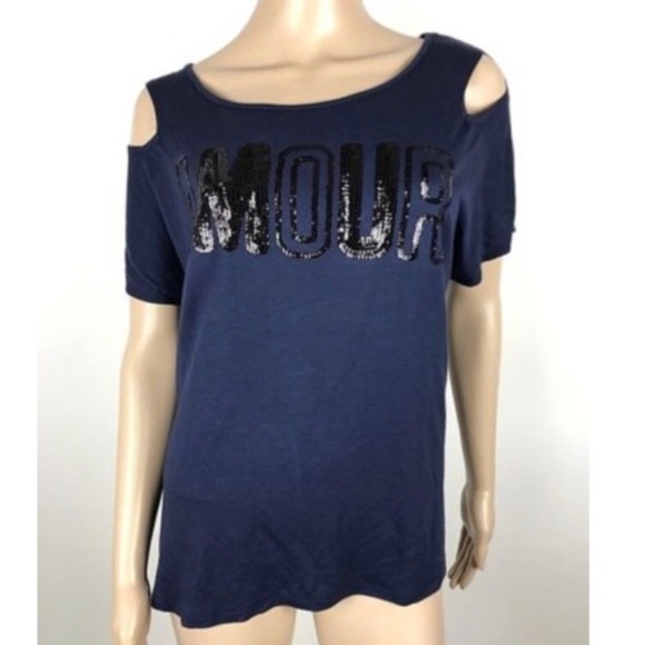 Juicy Couture Tops - Juicy Couture Cut Out Shoulder Amour Sequin Tee